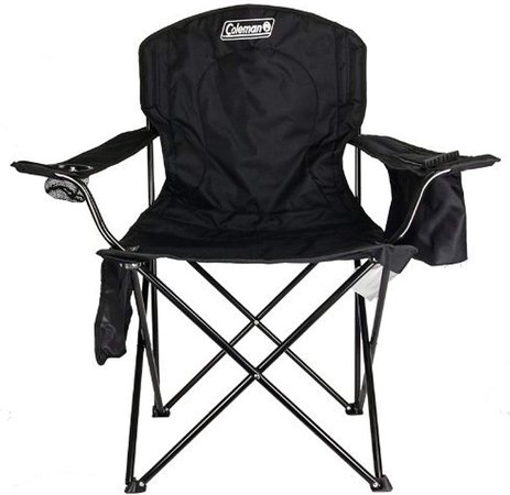 Coleman Camp Chair with 4-Can Cooler | Folding Beach Chair with Built In Drinks Cooler | Portable Quad Chair with Armrest Cooler for Tailgating, Camping & Outdoors, Black, Roomy seat: 24" : Camping Chair : Sports & Outdoors