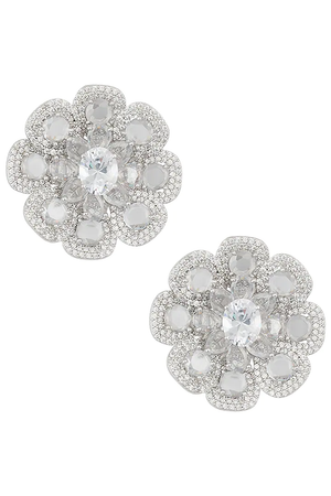 Diamond Flower Earrings - Silver