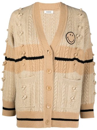 SANDRO Smile Patch Panelled Cardigan - Farfetch