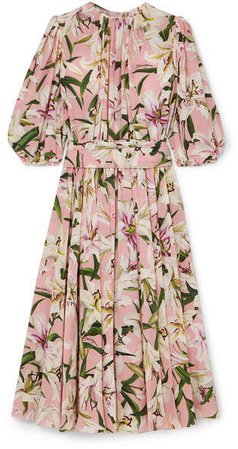 Belted Floral-print Silk-georgette Midi Dress - Pink