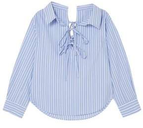 Off-the-shoulder Striped Cotton And Tencel-blend Shirt