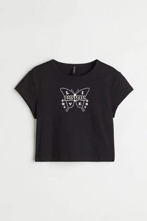 Printed Crop Top - Black/Blissful - Ladies | H&M US