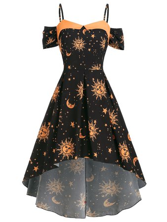 High Low Cold Shoulder Star Sun And Moon Plus Size Dress | Rosegal