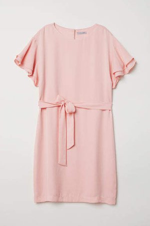 Flounce-sleeved Dress - Pink