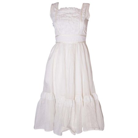 A vintage 1950s White Spotted and Lace summer Dress For Sale at 1stDibs