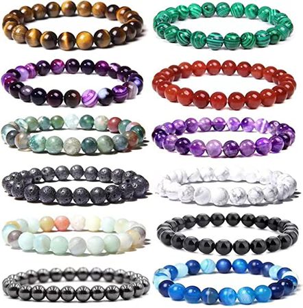 Amazon.com: Svovin 12 Pcs 8mm Gemstones Beaded Bracelets for Men Women Stone Bead Healing Stretch Round Bead Crystal Semi-Precious Bracelets Unisex: Clothing, Shoes & Jewelry