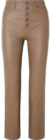 Den Cropped Leather Straight-leg Pants - Tan