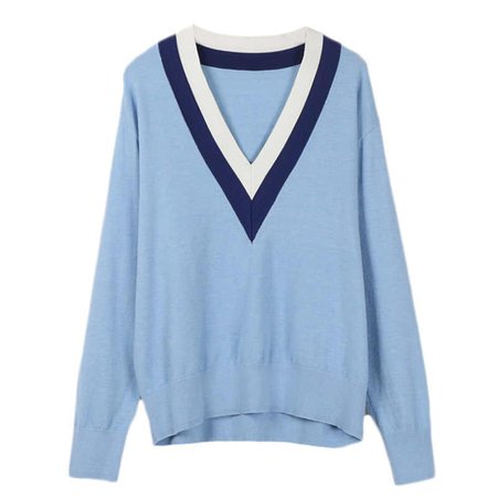свитер голубой v-вырез