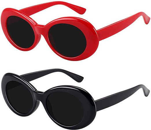 STORYCOAST Clout Goggles Kurt Cobain Retro Oval Thick Frame Round Lens Sunglasses 2 Pack (Black+Red) at Amazon Women’s Clothing store