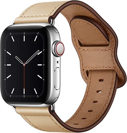 Amazon.com: KYISGOS Compatible with iWatch Band 41mm 40mm 38mm, Genuine Leather Replacement Band Strap Compatible with Apple Watch SE2 SE Series 8 7 6 5 4 3 2 1 (Light Apricot/Silver, 41mm/40mm/38mm) : Cell Phones & Accessories
