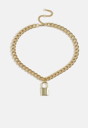 Gold Look Chunky Padlock Necklace | Missguided