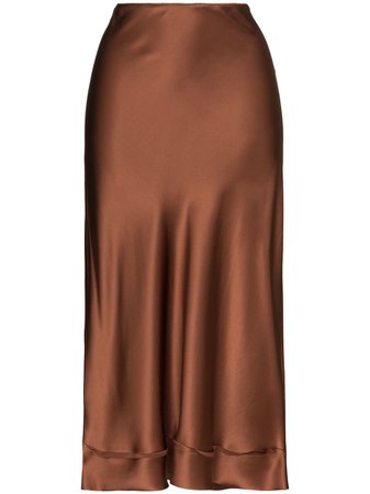 Brown Lee Mathews Stella Silk Midi Skirt | Farfetch.com