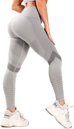 CFR Women's Tummy Control High Waisted Gym Sport Ombre Seamless Leggings Stretch Fit Pants Workout Tights #6 Gray L at Amazon Women’s Clothing store