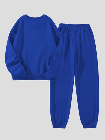 Letter Graphic Drop Shoulder Thermal Lined Sweatshirt & Sweatpants | SHEIN USA