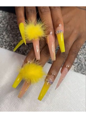Yellow Furry Nails