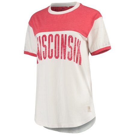 Wisconsin Badgers Pressbox Women's Vintage Wash Loose Fit T-Shirt - White/Red