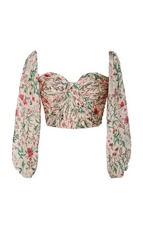 Helena Floral-Patterned Silk Crop Top by AMUR