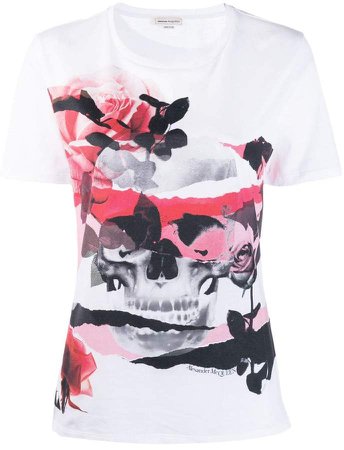 skull rose romantic T-shirt