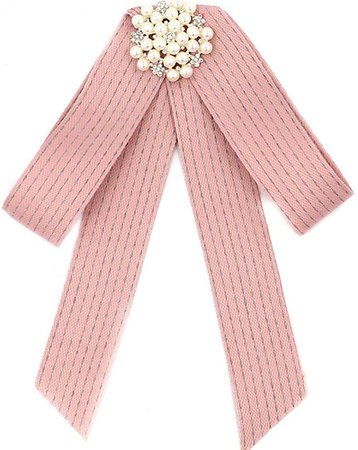YANQINQIN Crystal Pearl Ribbon Tie Men/Women Rhinestone Pre Tied Bow Collar Brooch Pin