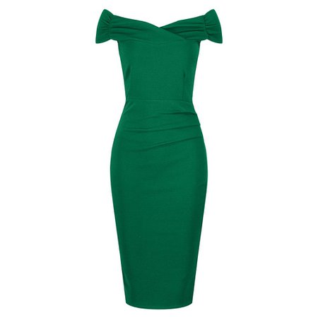 Emerald Green Cap Sleeve Crossover Top Bardot Wiggle Dress