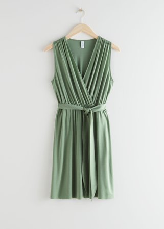 Plunging Wrap Mini Dress - Green - Mini dresses - & Other Stories