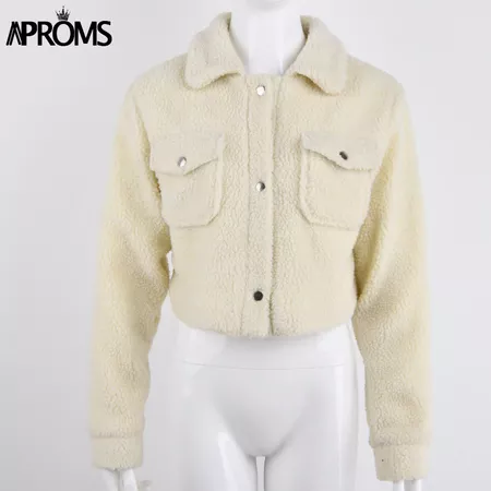 Aproms Elegant Solid Color Cropped Teddy Jacket Women Front Pockets Thick Warm Coat Autumn Winter Soft Short Jackets Female 2018-in Basic Jackets from Women's Clothing & Accessories on Aliexpress.com | Alibaba Group