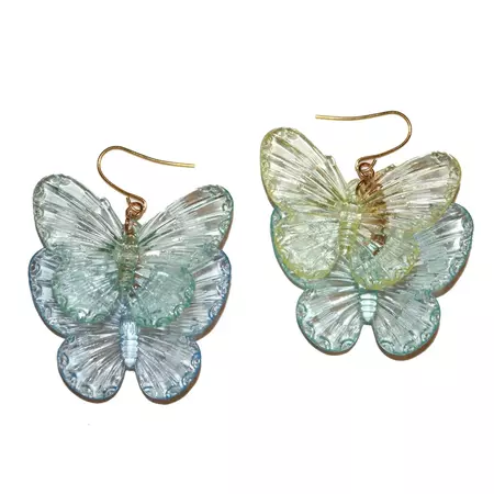 Big Butterfly Earrings Clear Blue and Green Butterfly - Etsy Australia