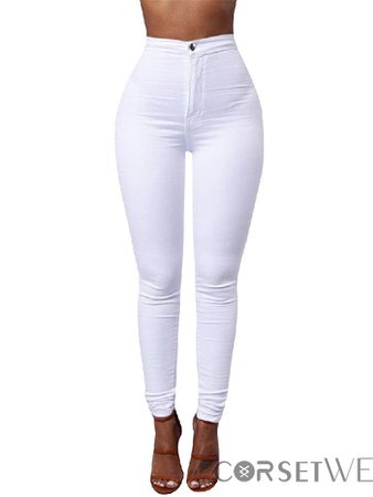 Women High Waist White Denim Pants Butt Lifting Skinny Jeans for Sale Online | CorsetWe