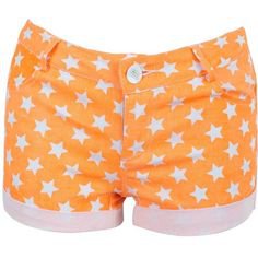 Orange Bright Star Turn up Shorts ($17) ❤ liked on Polyvore featuring shorts, bottoms, pants, short, bright colored shorts, bright orange shorts, star print shorts, cotton shorts and woven shorts