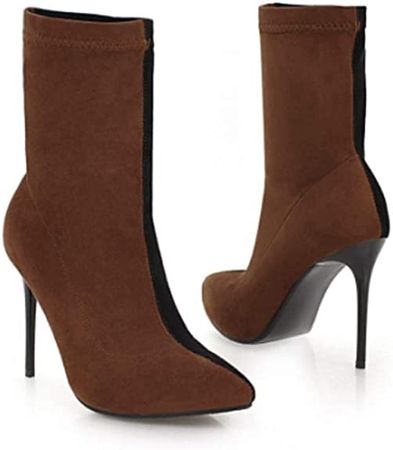 Amazon.com | Elsa Wilcox Women Suede Supper High Thin Heels Shoes Zipper Pointed Toe Boots Casual Mid Calf Boots | Mid-Calf