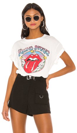 DAYDREAMER Rolling Stones Cloud & Stars Boyfriend Tee in Vintage White | REVOLVE