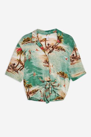 Surf Print Knot Front Shirt | Topshop green