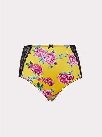 Yellow Floral Microfiber & Lace Cheeky Panty | Torrid