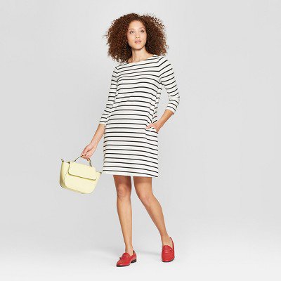 Womens Striped Casual Fit 3/4 Sleeve Crew Neck Knit Dress – A New Day™ Cream/Black M – Target Inventory Checker – BrickSeek