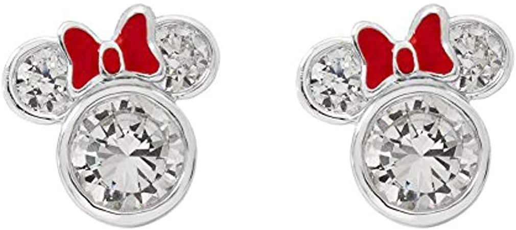 Amazon.com: JewelsYard 1.00 Ct Created Round Cut Diamond 925 Sterling Silver Minnie Mouse Red Bow Design Stud Earrings 14K White Gold Finish For Women's & Girl's: Jewelry