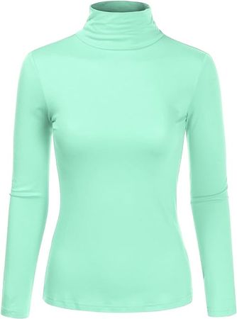 danibe Women's Long Sleeve Slim Fit Lightweight Turtleneck Top Shirt KellyGreen L at Amazon Women’s Clothing store