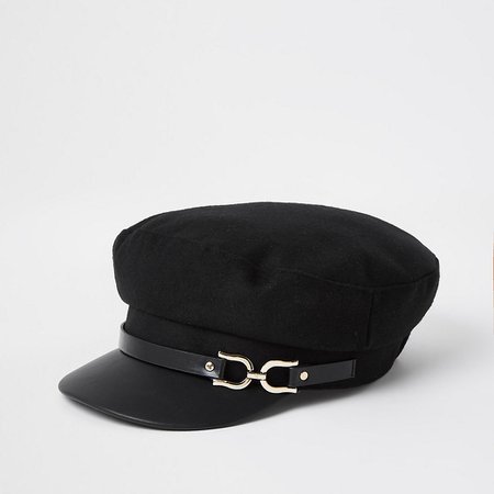 Black snaffle baker boy hat | River Island