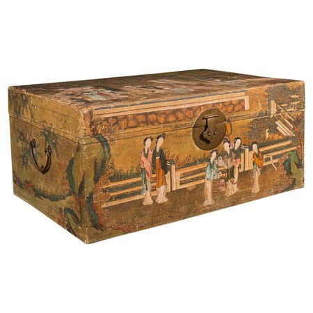 Antique Robe Chest, Japanese Storage Trunk, Handpainted, Oriental Art Deco, 1920 For Sale at 1stDibs