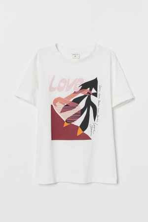 Printed T-shirt - White/Love - Ladies | H&M