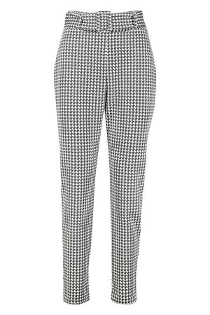 Large Dogtooth Belted Stretch Skinny Trousers | Boohoo