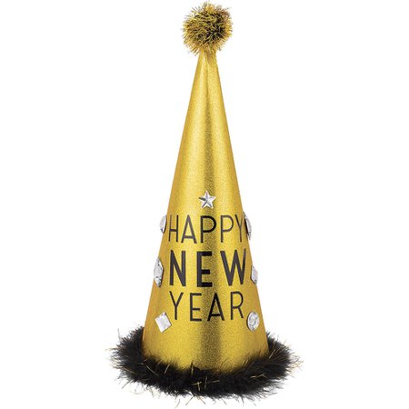 Glitter Gold Tall New Year's Eve Cone Hat 7in x 18in | Party City Canada