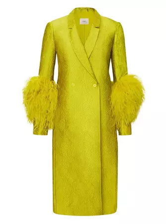 Chartreuse Snake Jacquard Feather Coat