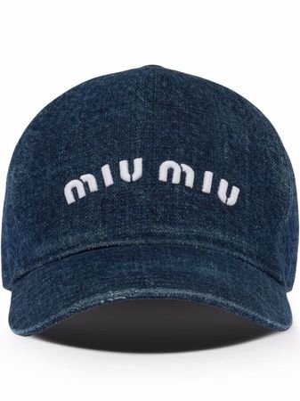 Miu Miu embroidered-logo denim cap - FARFETCH