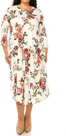 Pastel by Vivienne Women's Swing Three-Quarter Sleeve Midi Dress Plus Size Casual Formal at Amazon Women’s Clothing store