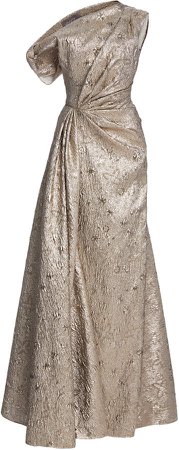 Lela Rose Metallic Jacquard Asymmetric Gown
