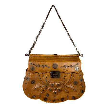 A French Empire Reticule in Leather and Steel beads - France Circa 1795-1815 For Sale at 1stDibs