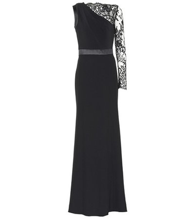 Lace-paneled crêpe gown