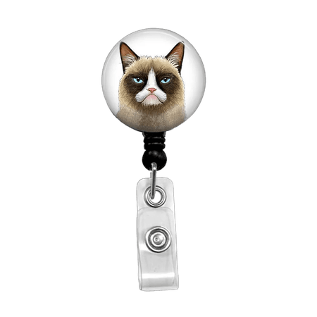 Grumpy Cat Badge Reel, Cat Name Badge, Cute Cat Retractable Badge Holder, Stethoscope ID Tag, Name Clip, Nurse Badge Reel, 257B