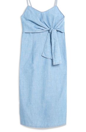 Topshop Tie Denim Midi Dress blue