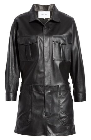 FRAME Leather Cargo Long Sleeve Minidress | Nordstrom